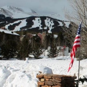 US Flag and Breckenridge in background