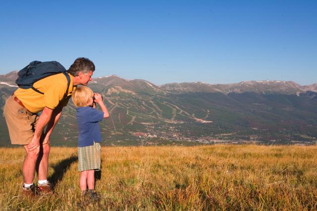 Father and son on hike in Breckenridge Colorado
