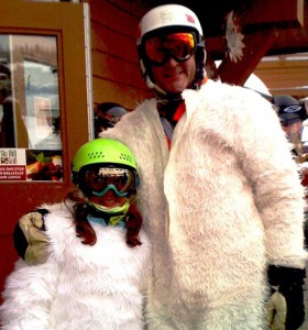 Skiers dressed as Yeti's