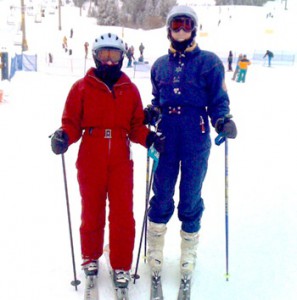 Couple in old ski gear