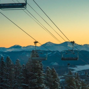 Chair lift and sunrise