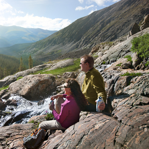 Couple enjoying view from hike