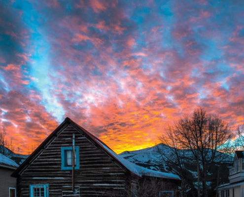 Beautiful Sunset over Historic Buildings n Breckenridge, CO