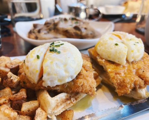 Chicken and Waffles Benedict at BoLD