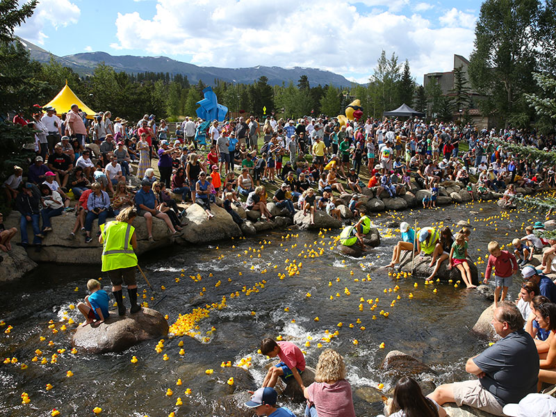 Rubber ducks floating down the Blue River in Breckenridge