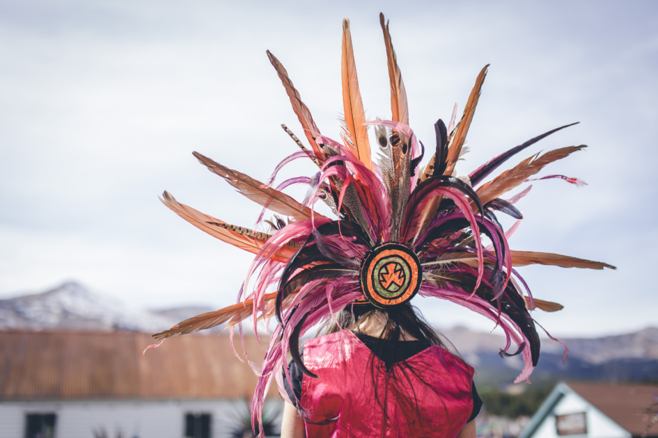 a traditional headpiece on display for Dia de los muertos celebration in Breckenridge, CO