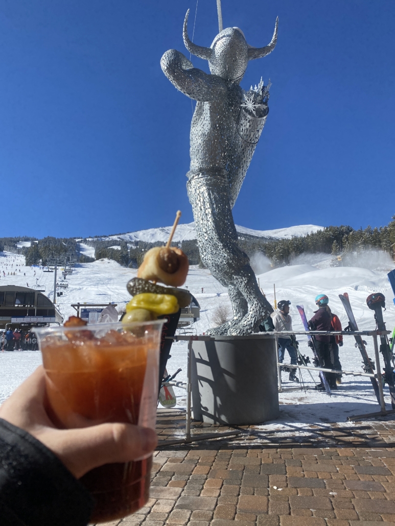 Enjoying a celebratory Bloody Mary from ULLR Cafe on Breckenridge Opening Day. 